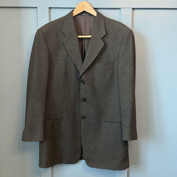 VTG Armani Collezioni Blazer Men 44L Brown Wool Knit Tweed Blazer Made Italy 90s - Picture 1 of 9
